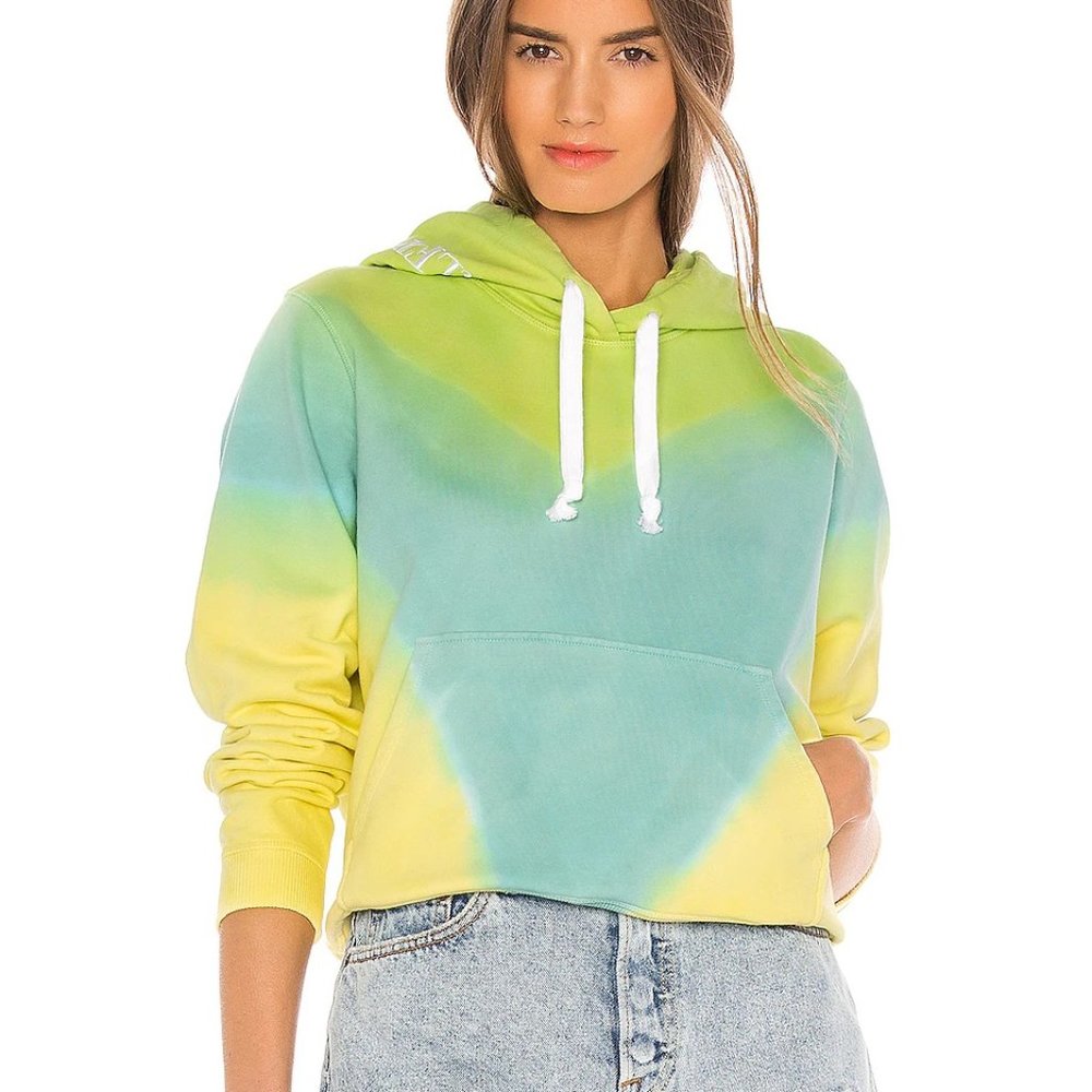 Revolve Grlfrnd Tie Dye Hoodie S Green Blue Yellow Cropped Sweatshirt